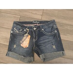 Amethyst Womens Denim Shorts Distressed Cuffed Frayed Hem Size 9